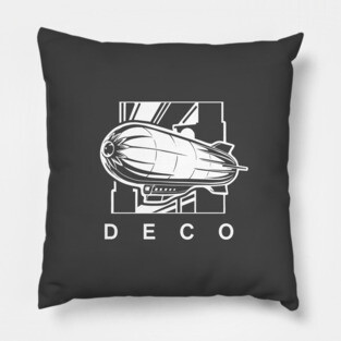 Art Deco urban design with skyscrapers and zeppelin. Pillow
