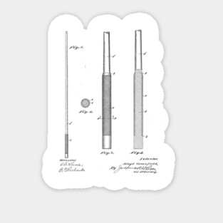 Billiard Cue Vintage Patent Hand Drawing Sticker
