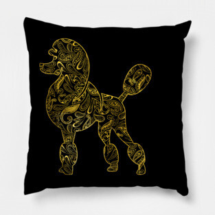 Poodle Dog in  Gold Paisley pattern Pillow