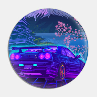 Skyline Gtr R34 Fuji Sakura Vaporwave Pin