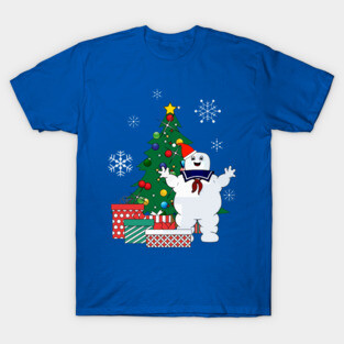 Stay Puft Ghostbusters Around The Christmas Tree T-Shirt