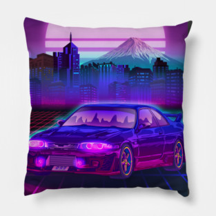 Skyline Gtr R33 cityscapes Fuji Vaporwave Pillow