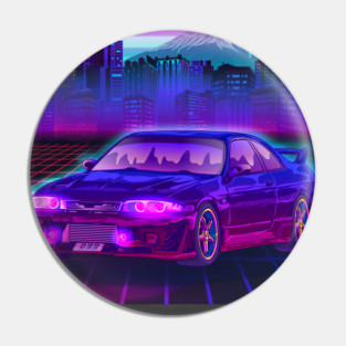 Skyline Gtr R33 cityscapes Fuji Vaporwave Pin