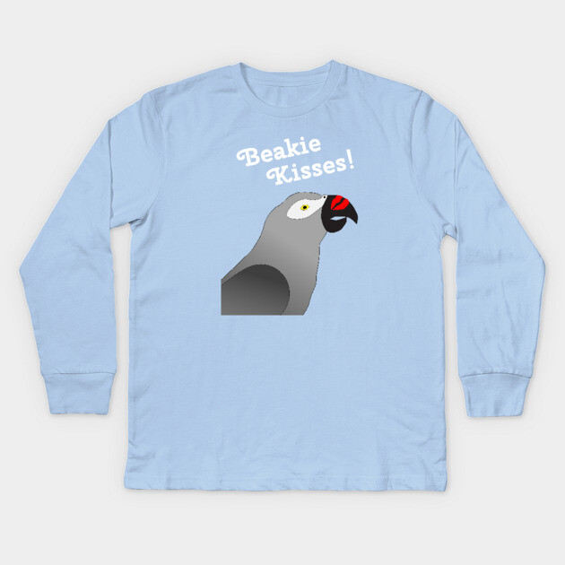 African Grey Parrot Beakie Kisses Kids Long Sleeve T-Shirt by Einstein Parrot