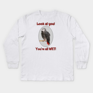 African Grey Parrot on Perch Kids Long Sleeve T-Shirt