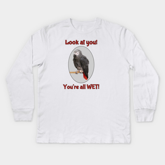 African Grey Parrot on Perch Kids Long Sleeve T-Shirt by Einstein Parrot