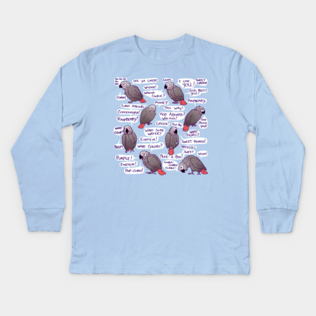 African Grey Parrot Einstein Funny Quotes Kids Long Sleeve T-Shirt by Einstein Parrot
