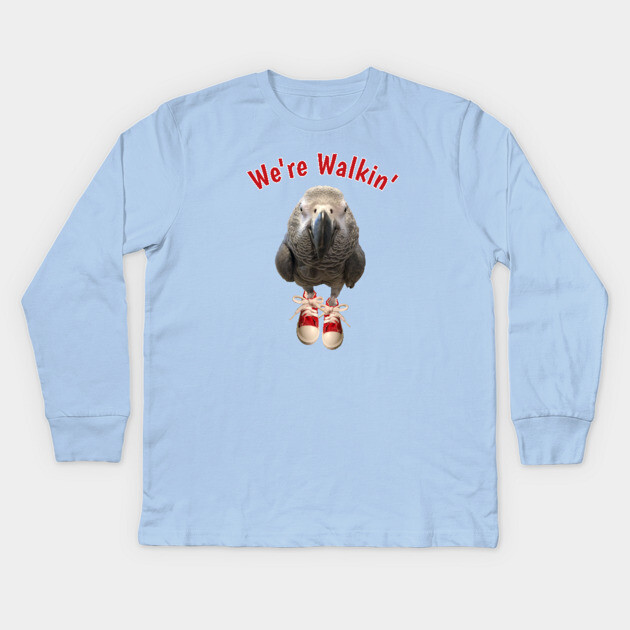 African Grey Parrot Walking Exercise Tennis Shoe Kids Long Sleeve T-Shirt by Einstein Parrot