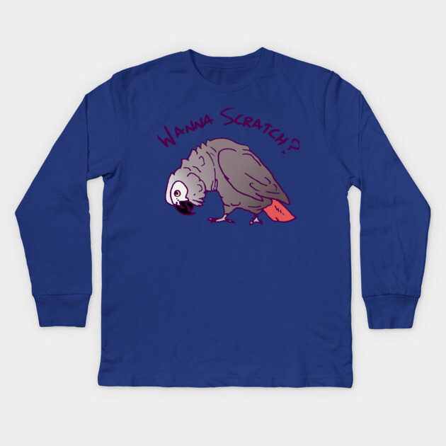 African Grey Parrot Wanna Scratch Kids Long Sleeve T-Shirt by Einstein Parrot