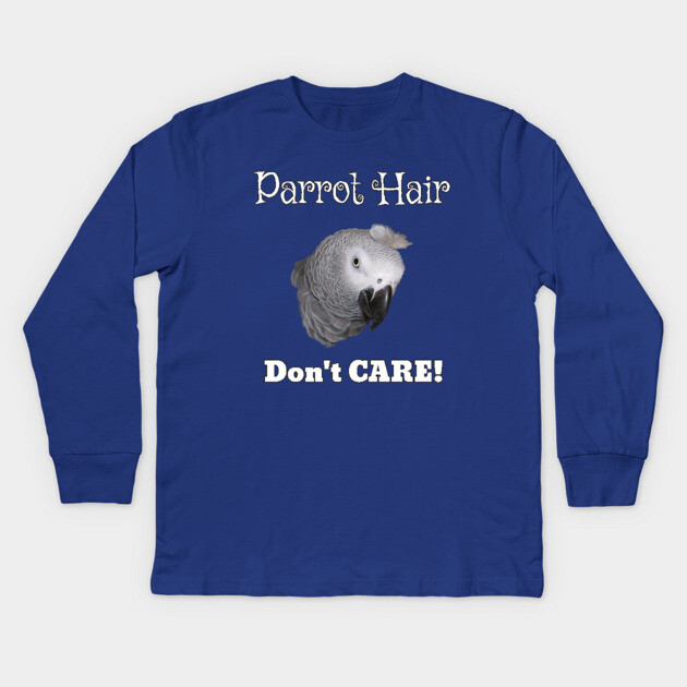 African Grey Parrot Feather Hair Kids Long Sleeve T-Shirt by Einstein Parrot