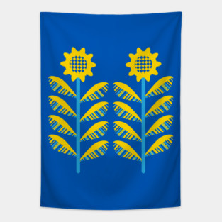 SUNFLOWERS FOR UKRAINE Retro Floral - UnBlink Studio by Jackie Tahara Tapestry