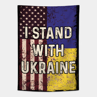 American Ukrainian Flag Stand with Ukraine Tapestry