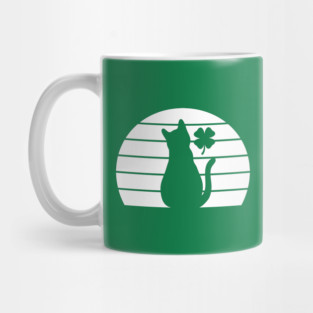 St Patricks Day Cat Lucky Shamrock (White) Mug