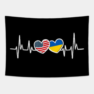 Support Ukraine I Stand With Ukraine Ukrainian USA Heartbeat Tapestry