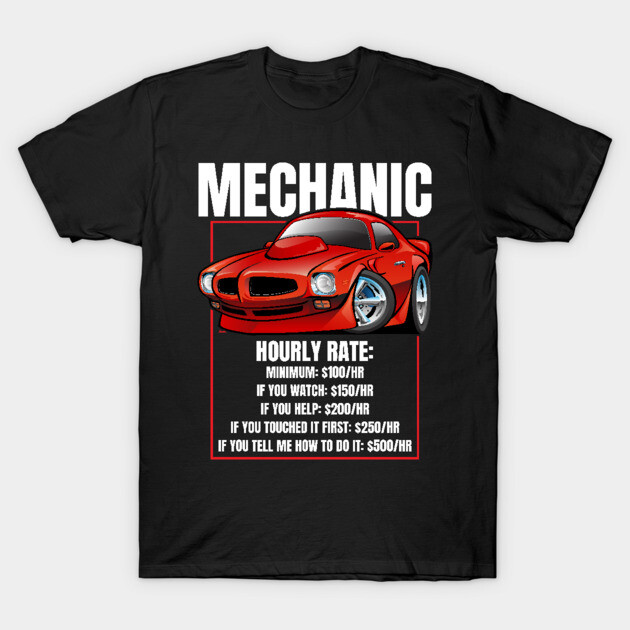 Funny Mechanic Hourly Rate Humor Classic Muscle Car Cartoon