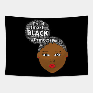 Afro Puff Girl Words in Afro Art Tapestry