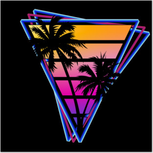 Retrowave style palm tree sunset Posters and Art