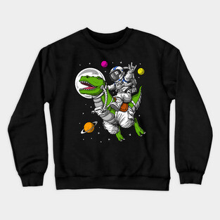 Space Astronaut Riding T-Rex Dinosaur Crewneck Sweatshirt