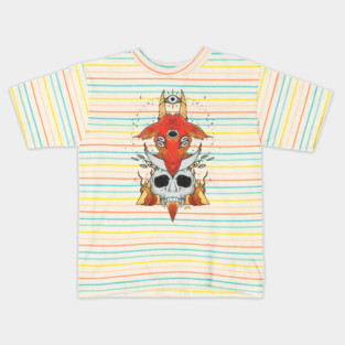 Demon Goat Head With Goth Skull Kids T-Shirt