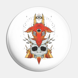 Demon Goat Head With Goth Skull Pin