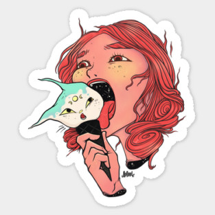 Girl Licking Cat Head Ice Cream Cone Magnet