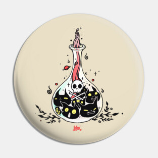 Cute Magic Potion Bottle Full Of Black Cats Pin