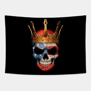 Puerto Rican Flag Skull with Crown Tapestry