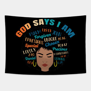 God Says I am..., Black woman, Black Queen, Melanin Queen, african american, Black Lives Matter Tapestry