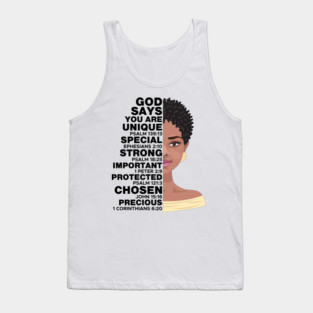 God Says you are Unique, Natural hair, Black girl, Black woman Tank Top