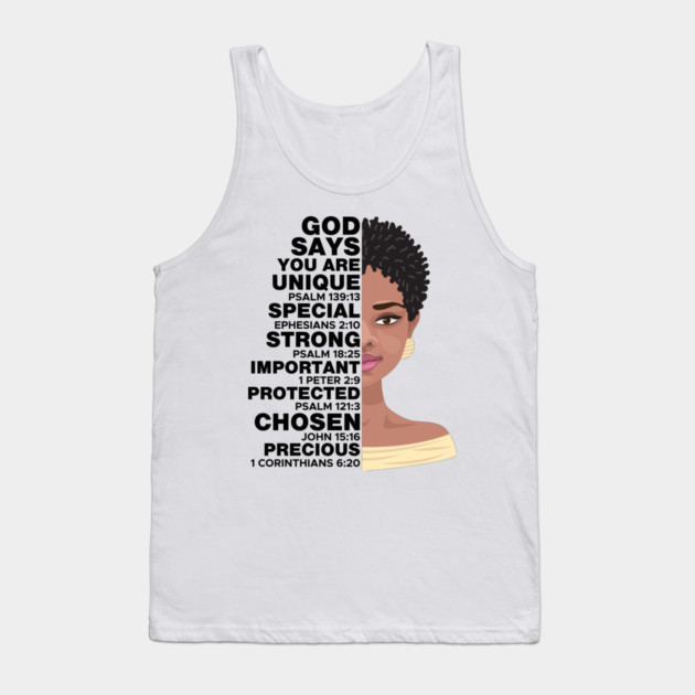 God Says you are Unique, Natural hair, Black girl, Black woman Tank Top by UrbanLifeApparel