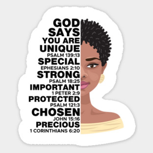 God Says you are Unique, Natural hair, Black girl, Black woman Sticker
