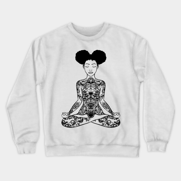 Black Woman, Meditation, Black Women, Afro Puff, Black Hair, Natural Hair Crewneck Sweatshirt by UrbanLifeApparel