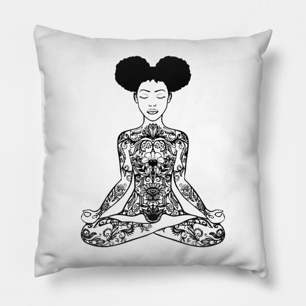 Black Woman, Meditation, Black Women, Afro Puff, Black Hair, Natural Hair Pillow by UrbanLifeApparel