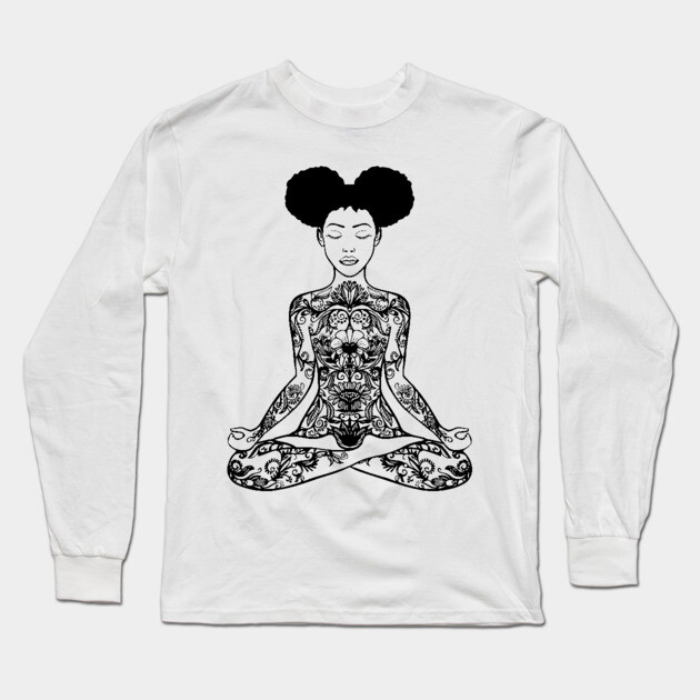 Black Woman, Meditation, Black Women, Afro Puff, Black Hair, Natural Hair Long Sleeve T-Shirt by UrbanLifeApparel