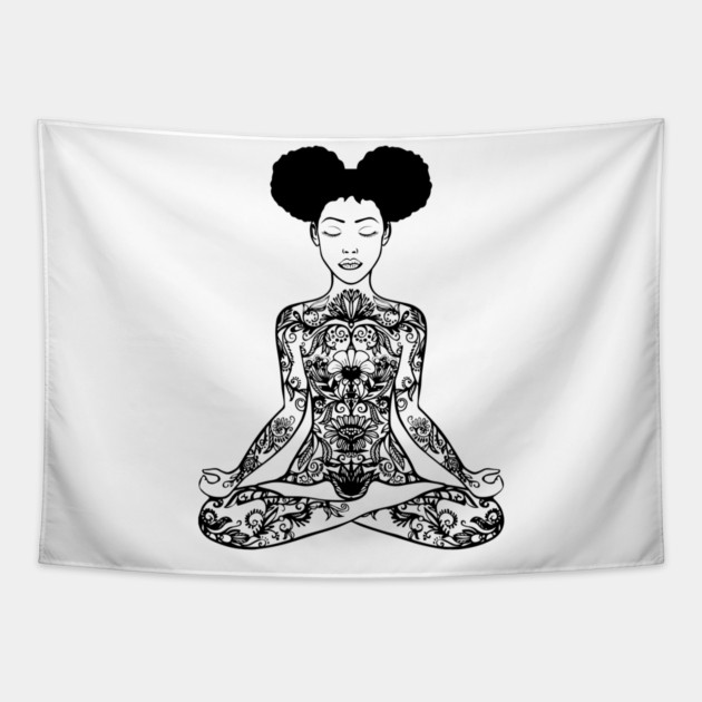 Black Woman, Meditation, Black Women, Afro Puff, Black Hair, Natural Hair Tapestry by UrbanLifeApparel