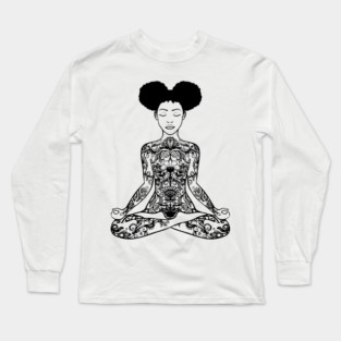 Black Woman, Meditation, Black Women, Afro Puff, Black Hair, Natural Hair Long Sleeve T-Shirt