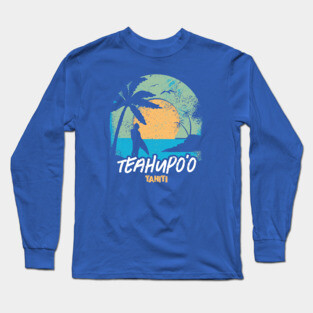 Retro Sunset Teahupo'o Tahiti Surfing // Retro Surfer Beach Long Sleeve T-Shirt