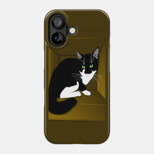 Cute Tuxedo Cat Cat in a box Copyright TeAnne Phone Case