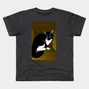 Cute Tuxedo Cat Cat in a box Copyright TeAnne Kids T-Shirt