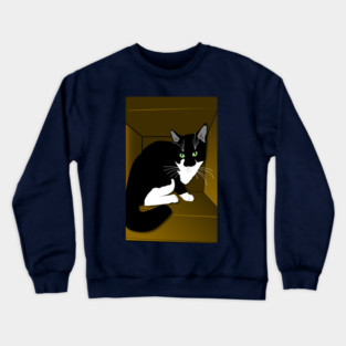 Cute Tuxedo Cat Cat in a box Copyright TeAnne Crewneck Sweatshirt