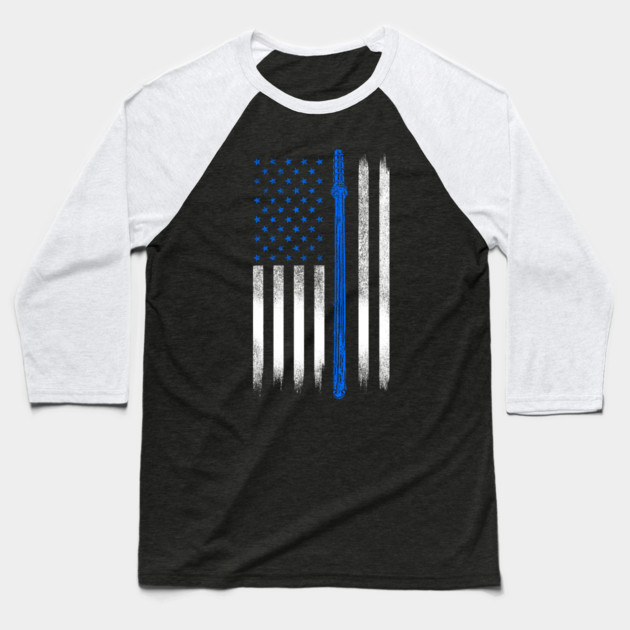 Blue line USA Flag, Police Baseball T-Shirt by Silly Me Studio