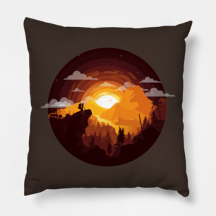 Hiking Trail Sunset, Orange with Clouds and Mountains Sunset Pillow