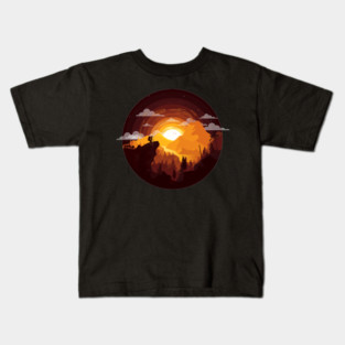 Hiking Trail Sunset, Orange with Clouds and Mountains Sunset Kids T-Shirt