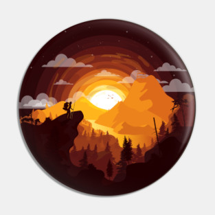 Hiking Trail Sunset, Orange with Clouds and Mountains Sunset Pin