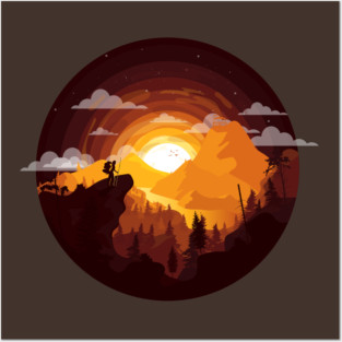 Hiking Trail Sunset, Orange with Clouds and Mountains Sunset Posters and Art