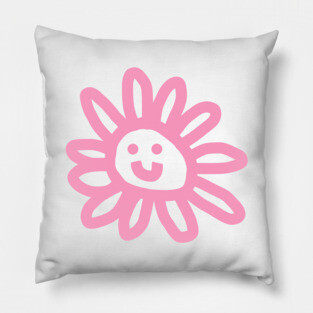 Pink Smiley Face Daisy Flower Pillow