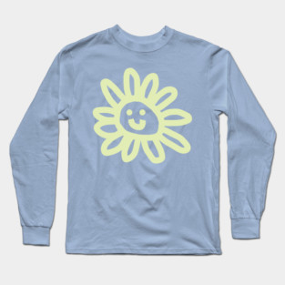Soft Yellow Daisy Flower Smiley Face Long Sleeve T-Shirt