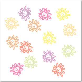 Pastel Daisy Flowers Smiley Face Posters and Art