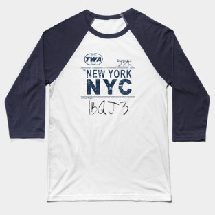 New York NYC Vintage Airline Tag Design Baseball T-Shirt