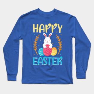 Happy Easter Bunny Rabbit with Easter Eggs Long Sleeve T-Shirt
